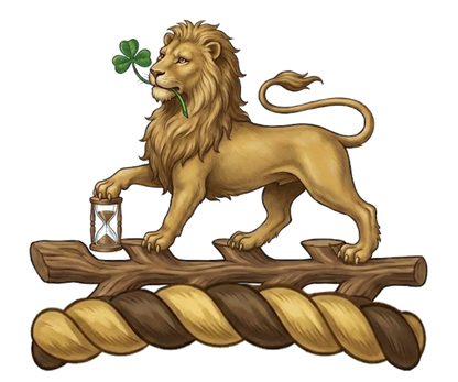 On a staff raguly in fess or, a lion passant resting the dexter fore-paw on an hour-glass erect, and holding in the mouth a trefoil slipped digital download: Includes Color PNG, B&W PNG, and SVG vector files