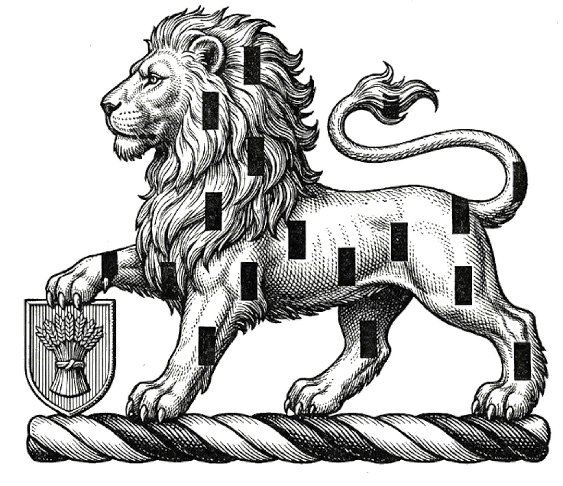 Lion Passant Argent Billettée Sable Supporting Escutcheon digital download: Includes Color PNG, B&W PNG, and SVG vector files
