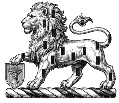 Lion Passant Argent Billettée Sable Supporting Escutcheon digital download: Includes Color PNG, B&W PNG, and SVG vector files