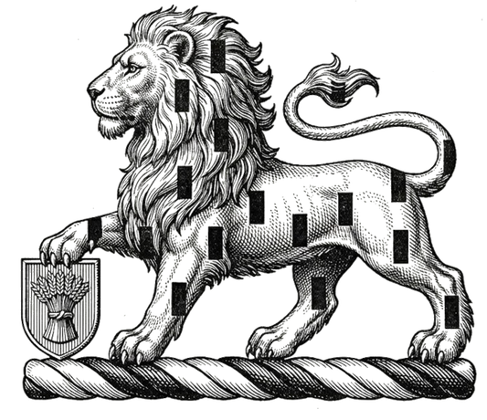 Lion Passant Argent Billettée Sable Supporting Escutcheon digital download: Includes Color PNG, B&W PNG, and SVG vector files