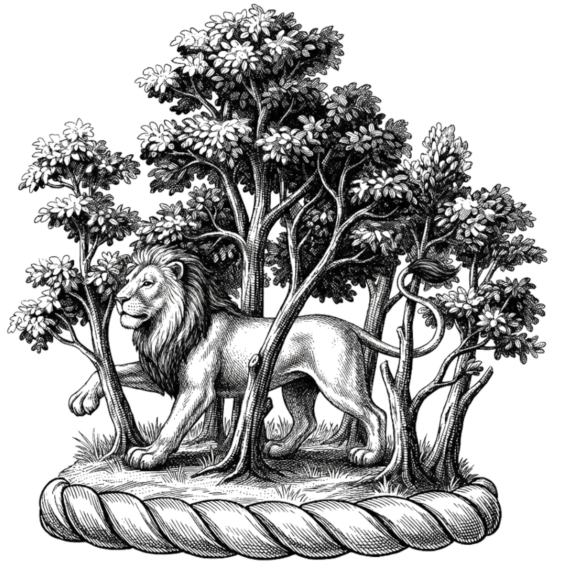 A lion in a wood, all proper digital download: Includes Color PNG, B&W PNG, and SVG vector files