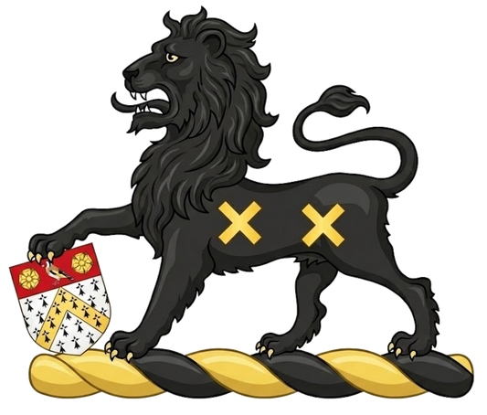 Lion Passant Sable Charged with Saltires Resting Paw on Escutcheon digital download: Includes Color PNG, B&W PNG, and SVG vector files