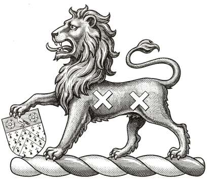 Lion Passant Sable Charged with Saltires Resting Paw on Escutcheon digital download: Includes Color PNG, B&W PNG, and SVG vector files