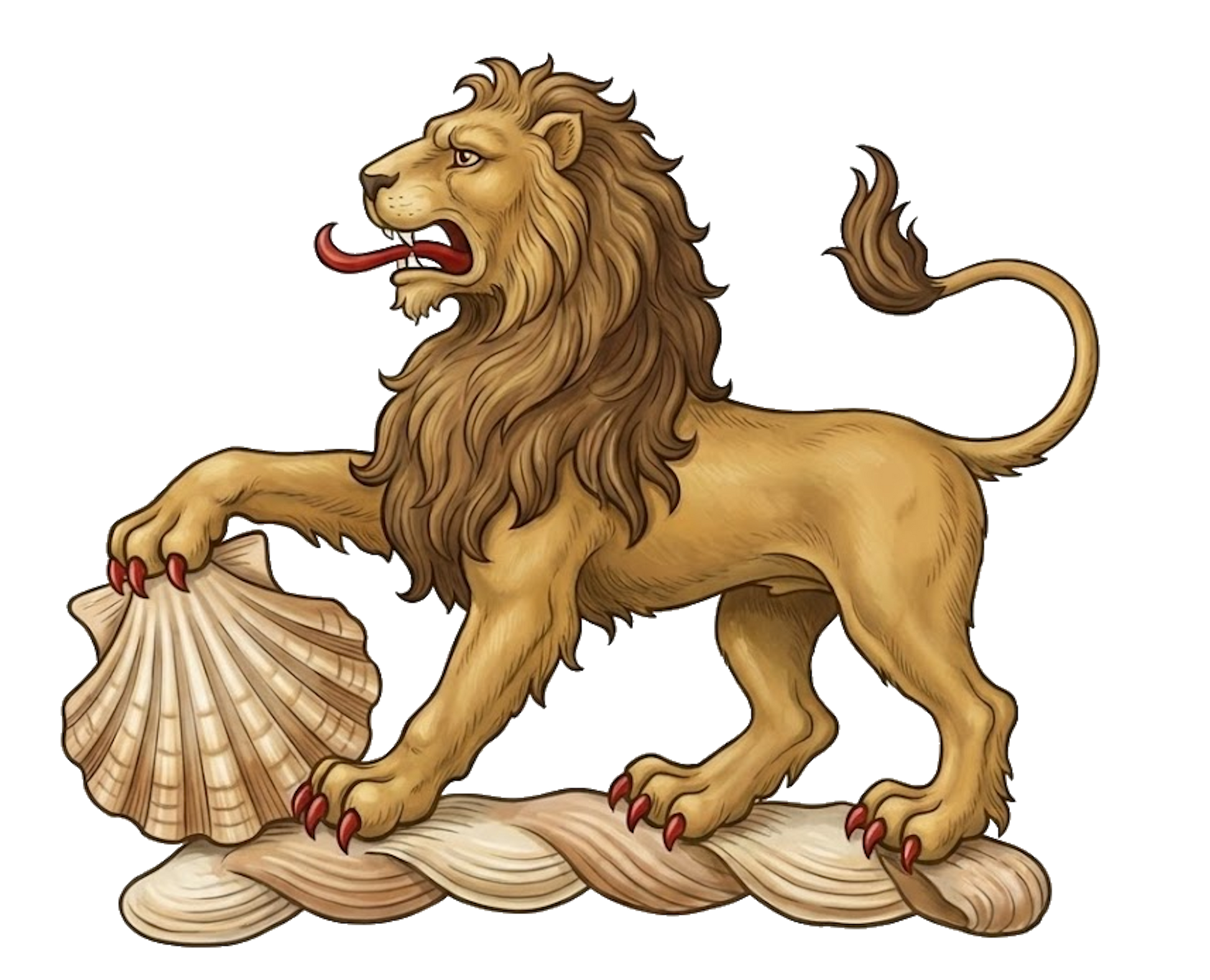 A lion passant, resting the dexter paw on an escallop digital download: Includes Color PNG, B&W PNG, and SVG vector files