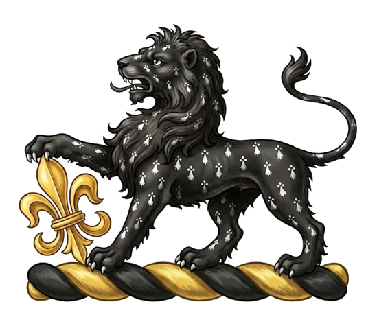 A lion passant ermines, resting the dexter paw on a fleur-de-lis or digital download: Includes Color PNG, B&W PNG, and SVG vector files