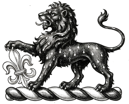 A lion passant ermines, resting the dexter paw on a fleur-de-lis or digital download: Includes Color PNG, B&W PNG, and SVG vector files