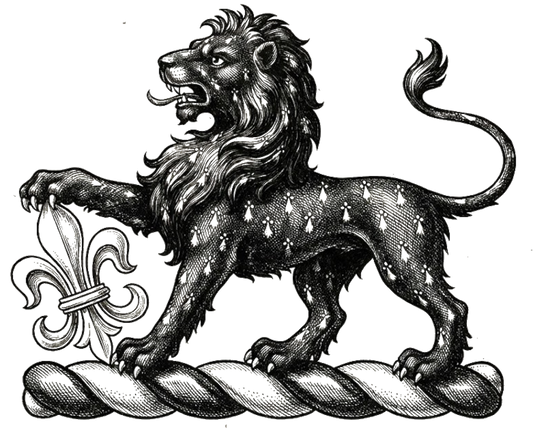 A lion passant ermines, resting the dexter paw on a fleur-de-lis or digital download: Includes Color PNG, B&W PNG, and SVG vector files