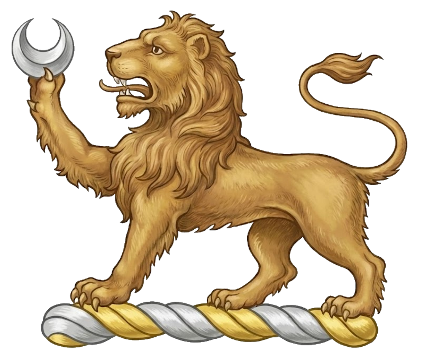 a lion passant ppr., holding in the dexter paw a crescent arg digital download: Includes Color PNG, B&W PNG, and SVG vector files