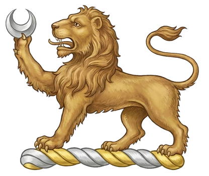 a lion passant ppr., holding in the dexter paw a crescent arg digital download: Includes Color PNG, B&W PNG, and SVG vector files