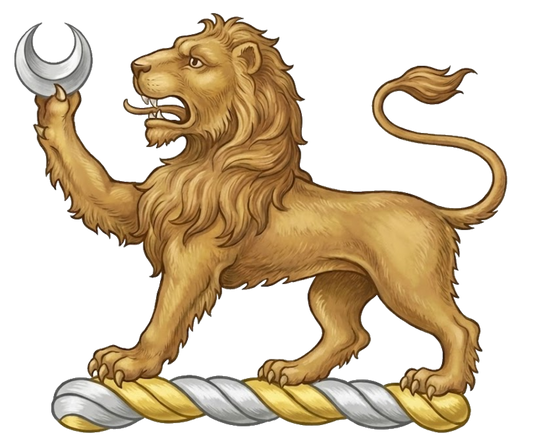 a lion passant ppr., holding in the dexter paw a crescent arg digital download: Includes Color PNG, B&W PNG, and SVG vector files