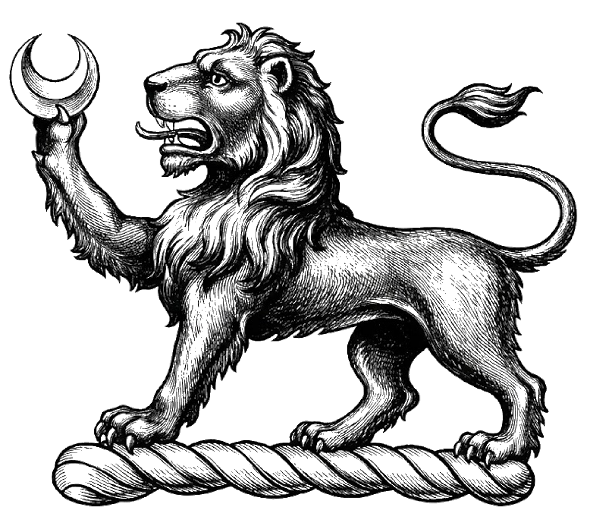 a lion passant ppr., holding in the dexter paw a crescent arg digital download: Includes Color PNG, B&W PNG, and SVG vector files