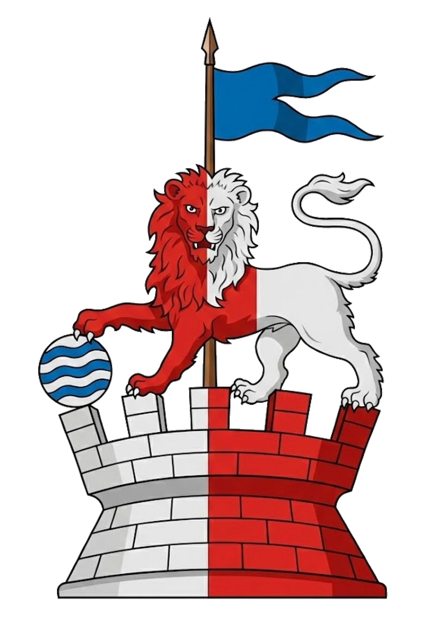 Lion Passant Gardant on Tower with Lance and Fountain digital download: Includes Color PNG, B&W PNG, and SVG vector files