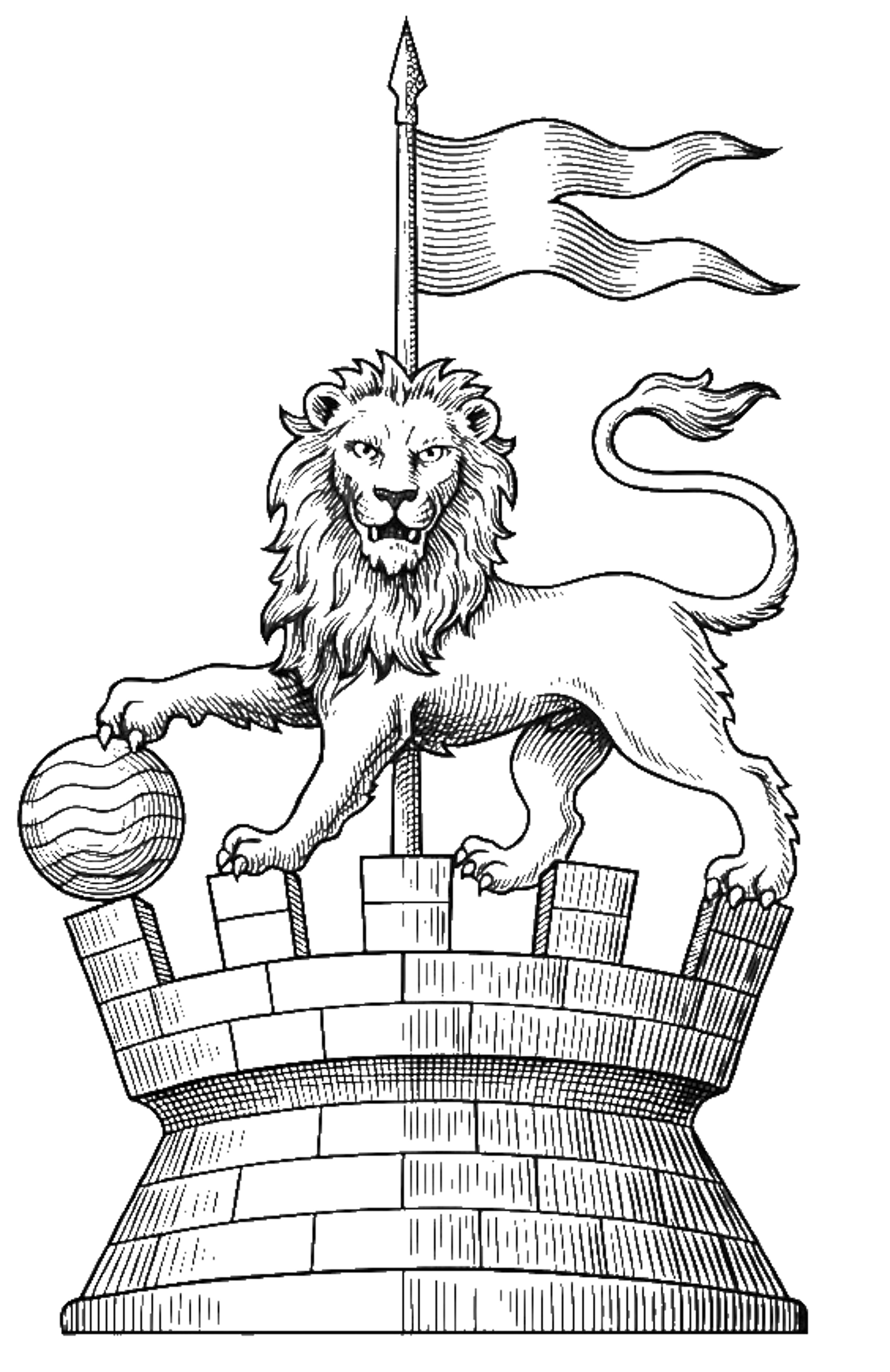 Lion Passant Gardant on Tower with Lance and Fountain digital download: Includes Color PNG, B&W PNG, and SVG vector files