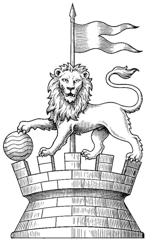 Lion Passant Gardant on Tower with Lance and Fountain digital download: Includes Color PNG, B&W PNG, and SVG vector files