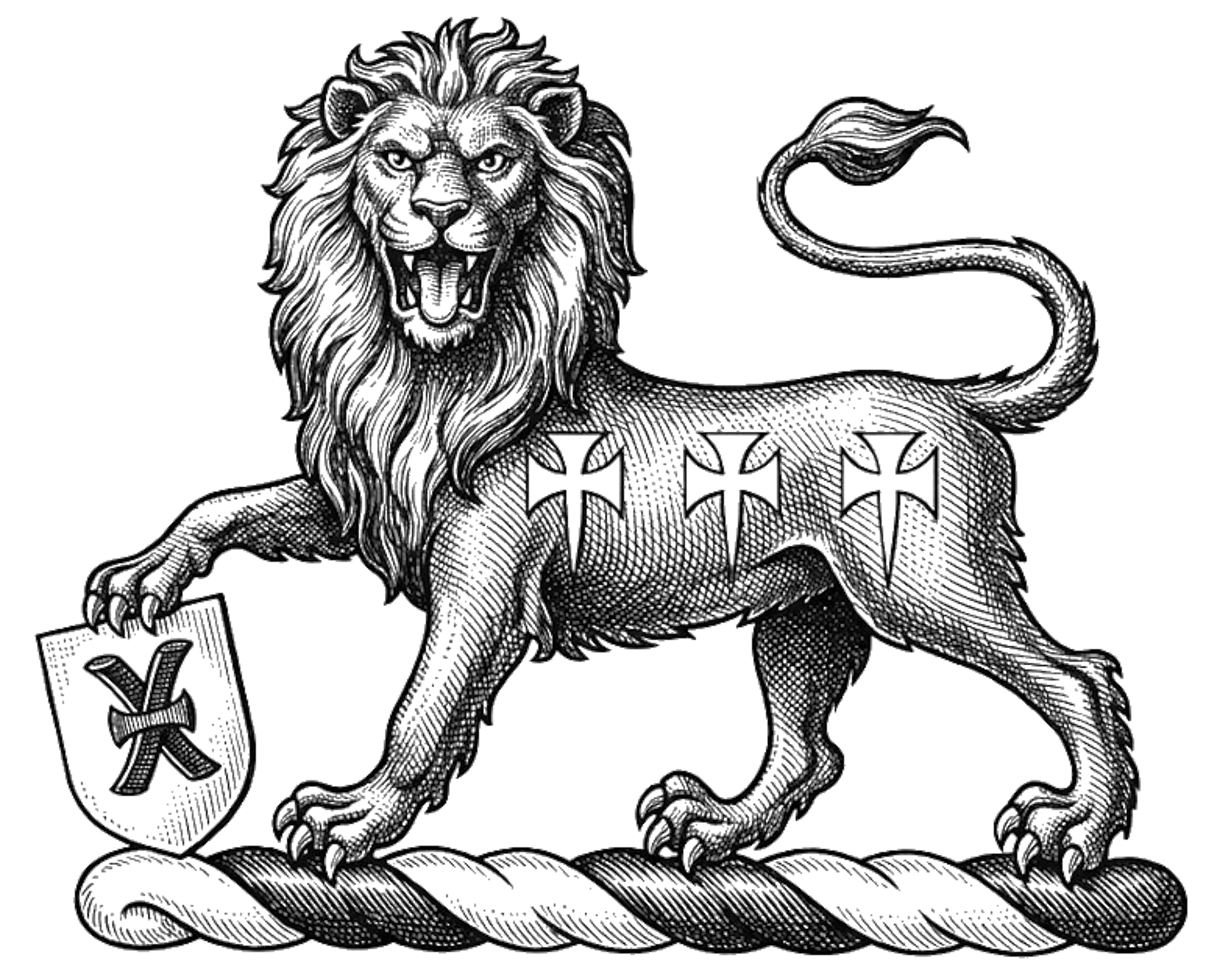 Lion Gardant with Shield digital download: Includes Color PNG, B&W PNG, and SVG vector files