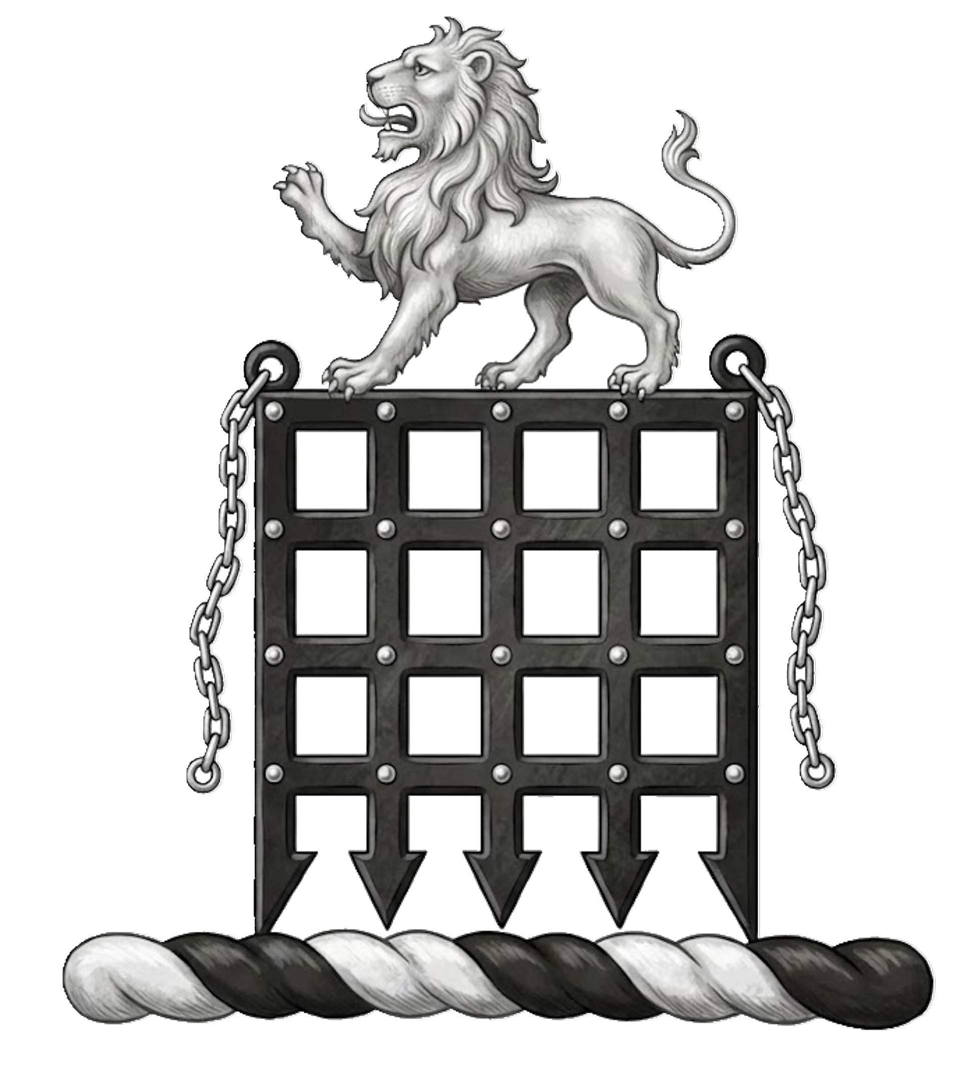 On a portcullis sable, lined and studded argent, a lion passant of the last digital download: Includes Color PNG, B&W PNG, and SVG vector files