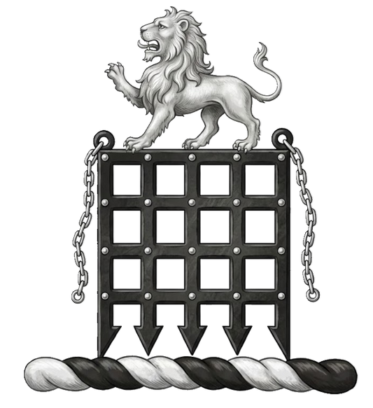 On a portcullis sable, lined and studded argent, a lion passant of the last digital download: Includes Color PNG, B&W PNG, and SVG vector files