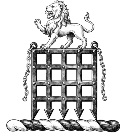 On a portcullis sable, lined and studded argent, a lion passant of the last digital download: Includes Color PNG, B&W PNG, and SVG vector files