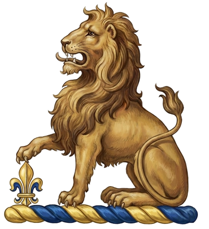 Lion Sejant Resting Paw on Fleur-de-lis digital download: Includes Color PNG, B&W PNG, and SVG vector files