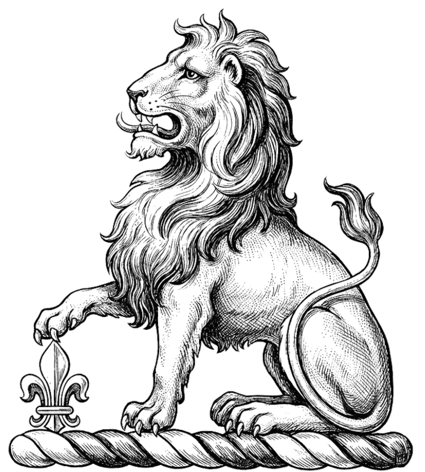 Lion Sejant Resting Paw on Fleur-de-lis digital download: Includes Color PNG, B&W PNG, and SVG vector files