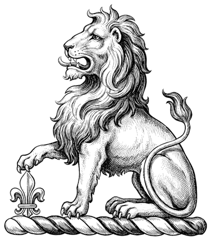 Lion Sejant Resting Paw on Fleur-de-lis digital download: Includes Color PNG, B&W PNG, and SVG vector files