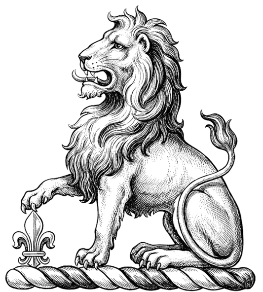 Lion Sejant Resting Paw on Fleur-de-lis digital download: Includes Color PNG, B&W PNG, and SVG vector files