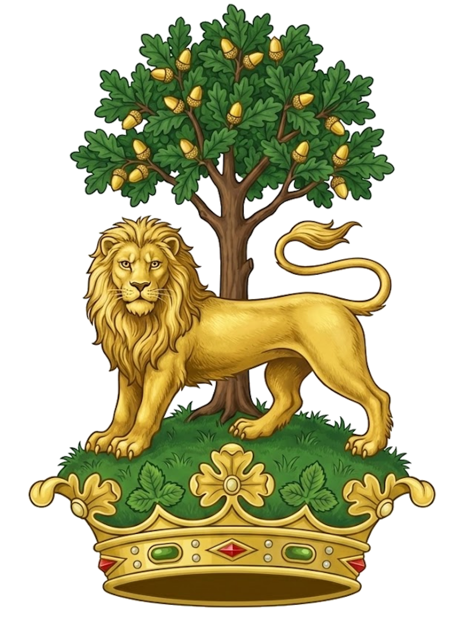 Out of a Ducal Coronet, a Lion Statant Gardant in front of an Oak Tree digital download: Includes Color PNG, B&W PNG, and SVG vector files