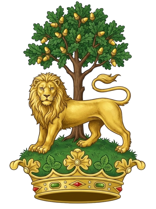 Out of a Ducal Coronet, a Lion Statant Gardant in front of an Oak Tree digital download: Includes Color PNG, B&W PNG, and SVG vector files