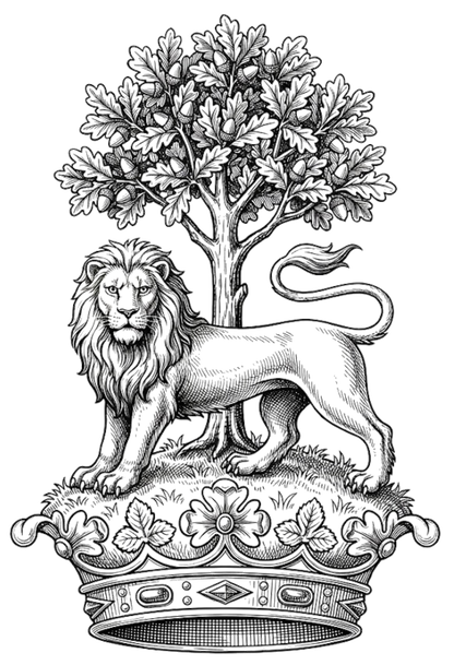 Out of a Ducal Coronet, a Lion Statant Gardant in front of an Oak Tree digital download: Includes Color PNG, B&W PNG, and SVG vector files