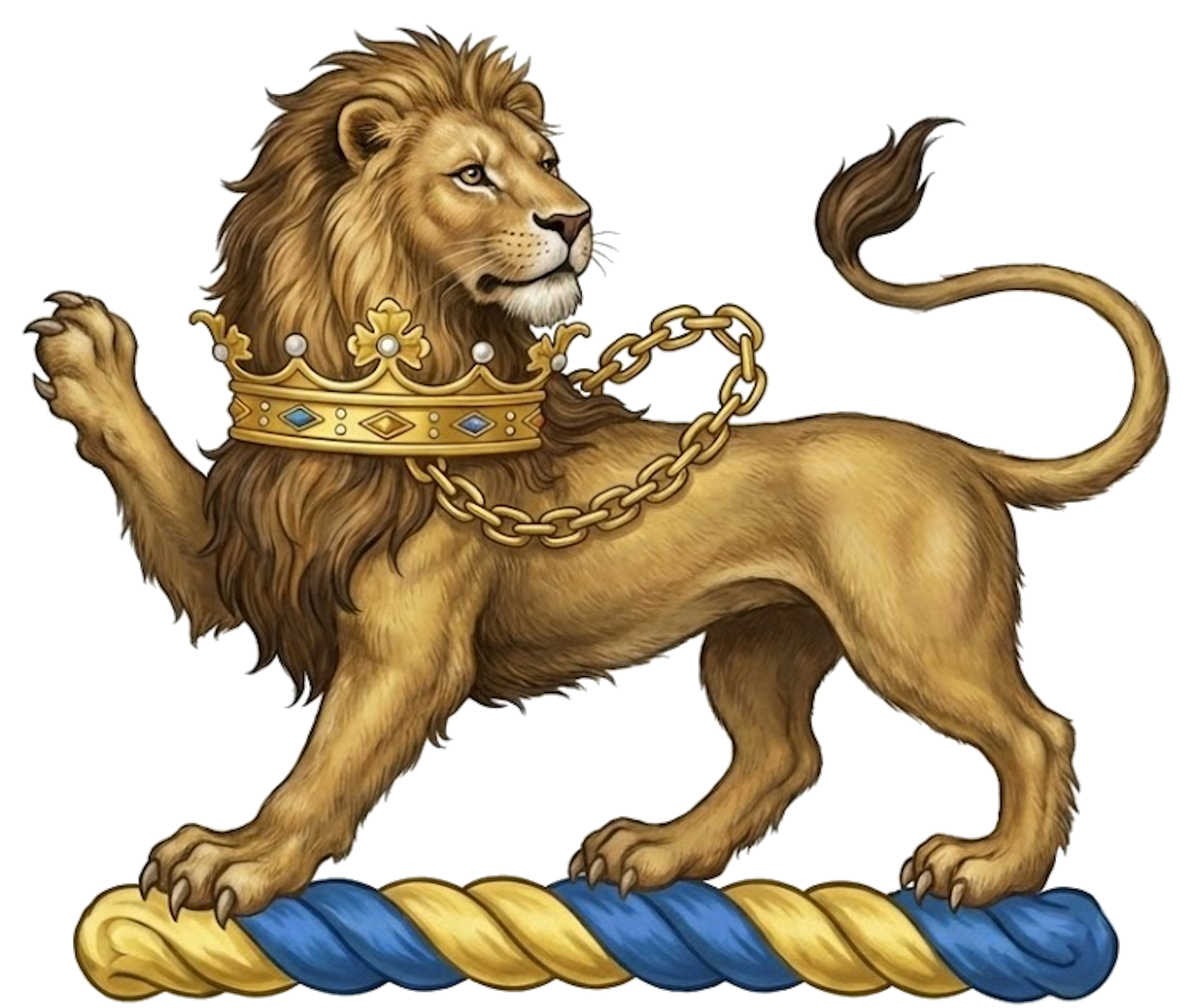 Lion Passant Regardant Ducally Gorged and Chained Crest digital download: Includes Color PNG, B&W PNG, and SVG vector files