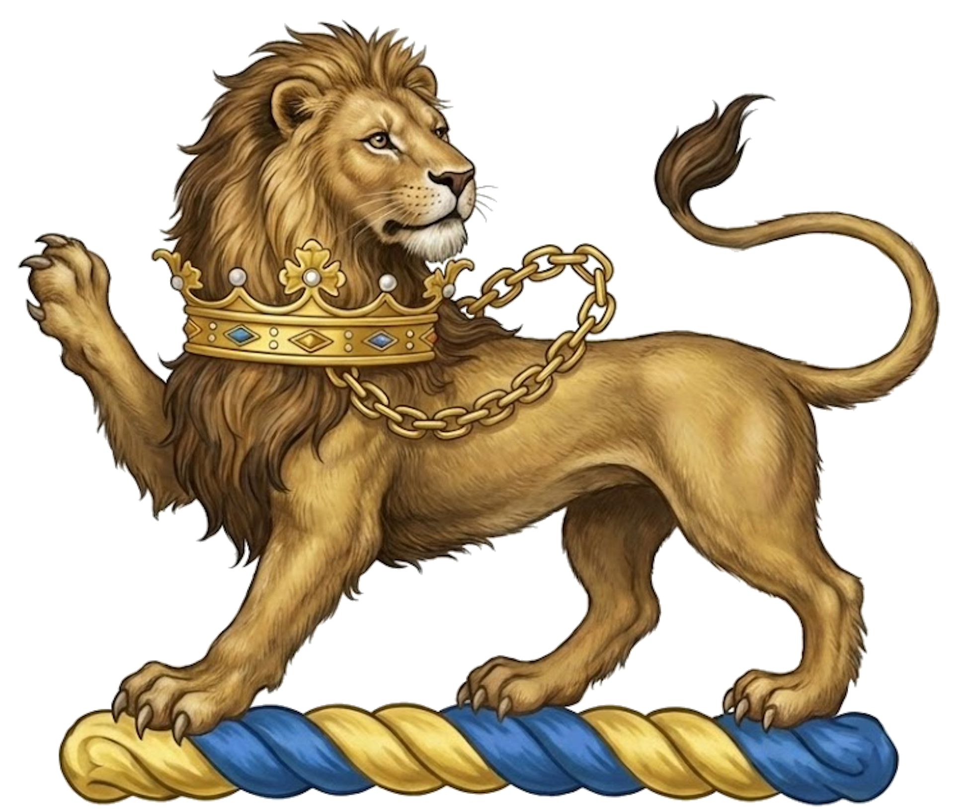 Lion Passant Regardant Ducally Gorged and Chained Crest digital download: Includes Color PNG, B&W PNG, and SVG vector files