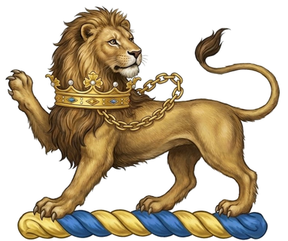 Lion Passant Regardant Ducally Gorged and Chained Crest digital download: Includes Color PNG, B&W PNG, and SVG vector files