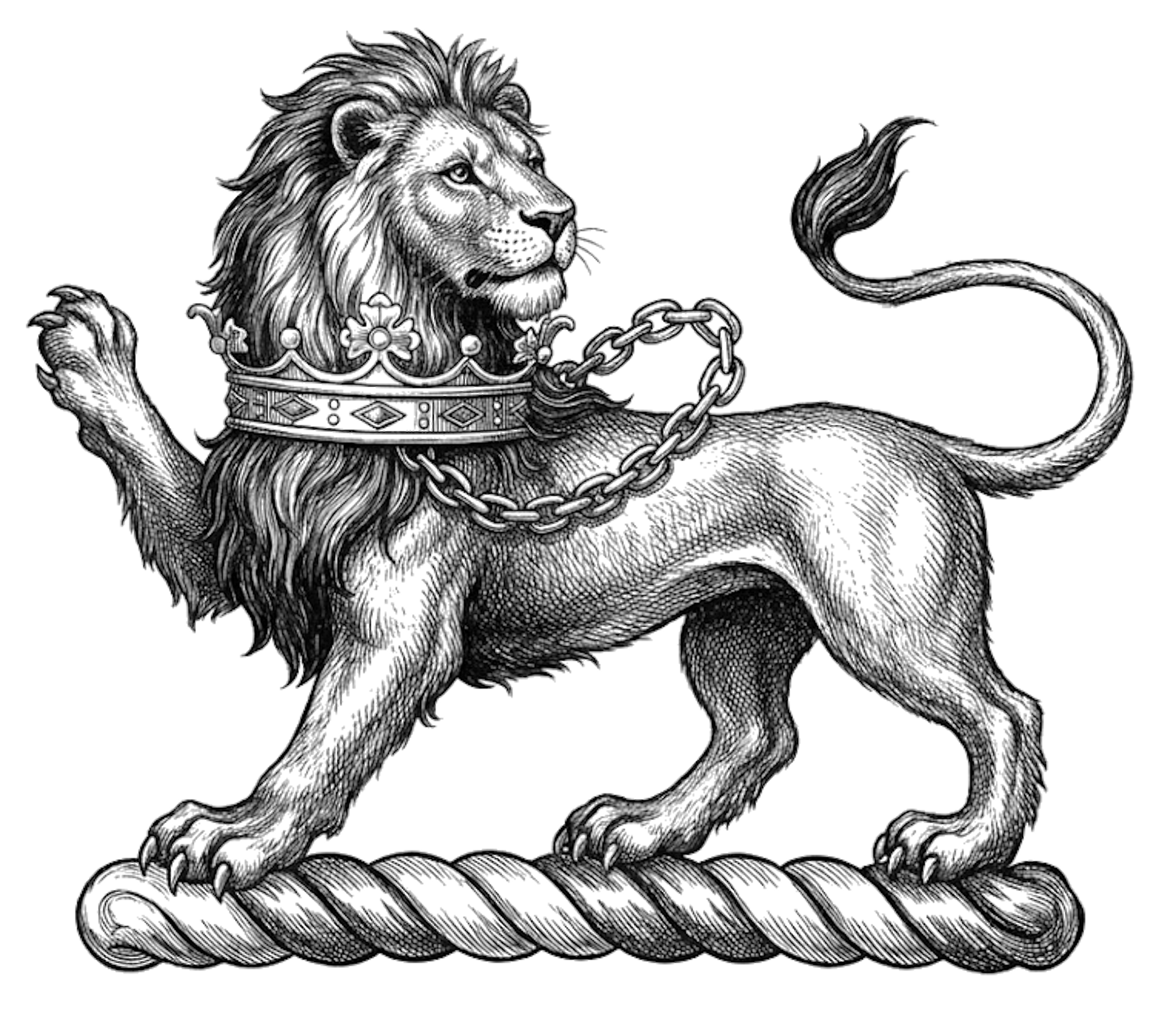 Lion Passant Regardant Ducally Gorged and Chained Crest digital download: Includes Color PNG, B&W PNG, and SVG vector files