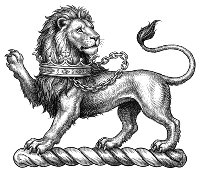 Lion Passant Regardant Ducally Gorged and Chained Crest digital download: Includes Color PNG, B&W PNG, and SVG vector files