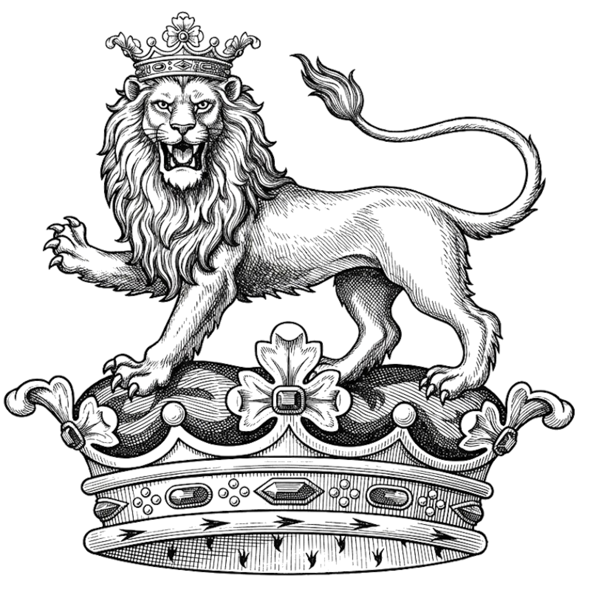 On a ducal coronet, a lion passant gardant, ducally crowned digital download: Includes Color PNG, B&W PNG, and SVG vector files