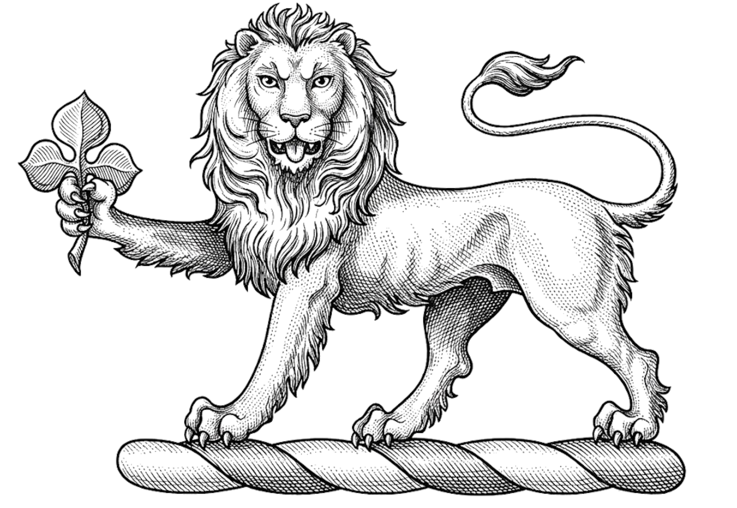 A lion passant guardant ppr., holding in the dexter paw a trefoil slipped vert digital download: Includes Color PNG, B&W PNG, and SVG vector files