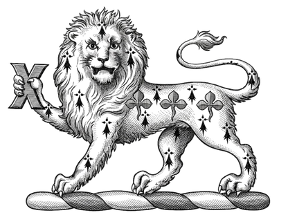 A lion passant gardant erminois, charged upon the body with three trefoils in fesse slipped vert, and holding in the dexter paw a fer-de-moline sa digital download: Includes Color PNG, B&W PNG, and SVG vector files