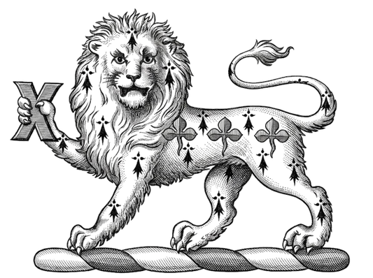 A lion passant gardant erminois, charged upon the body with three trefoils in fesse slipped vert, and holding in the dexter paw a fer-de-moline sa digital download: Includes Color PNG, B&W PNG, and SVG vector files