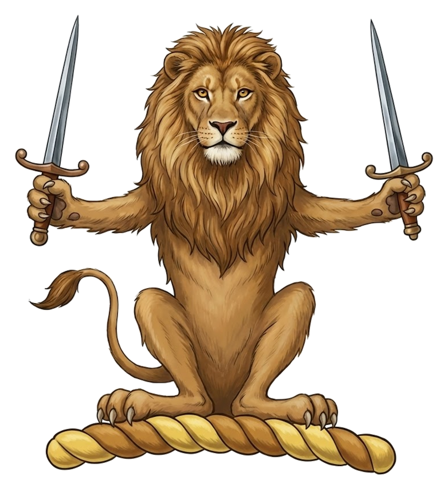 A lion sejant affrontée, holding in each fore-paw a dagger proper digital download: Includes Color PNG, B&W PNG, and SVG vector files