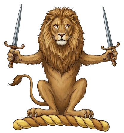 A lion sejant affrontée, holding in each fore-paw a dagger proper digital download: Includes Color PNG, B&W PNG, and SVG vector files
