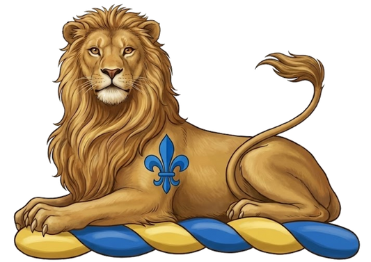 A Lion Couchant Gardant Charged With A Fleur-de-lis digital download: Includes Color PNG, B&W PNG, and SVG vector files
