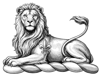 A Lion Couchant Gardant Charged With A Fleur-de-lis digital download: Includes Color PNG, B&W PNG, and SVG vector files