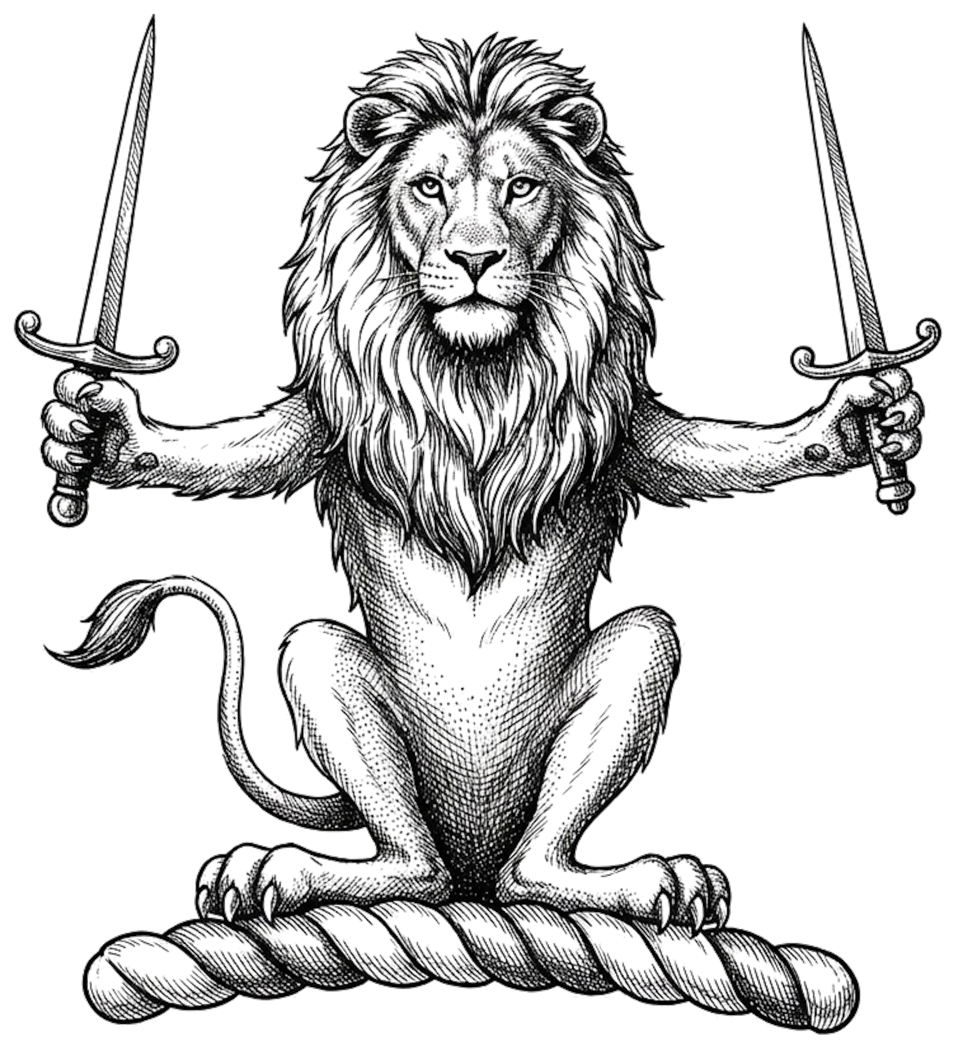A lion sejant affrontée, holding in each fore-paw a dagger proper digital download: Includes Color PNG, B&W PNG, and SVG vector files