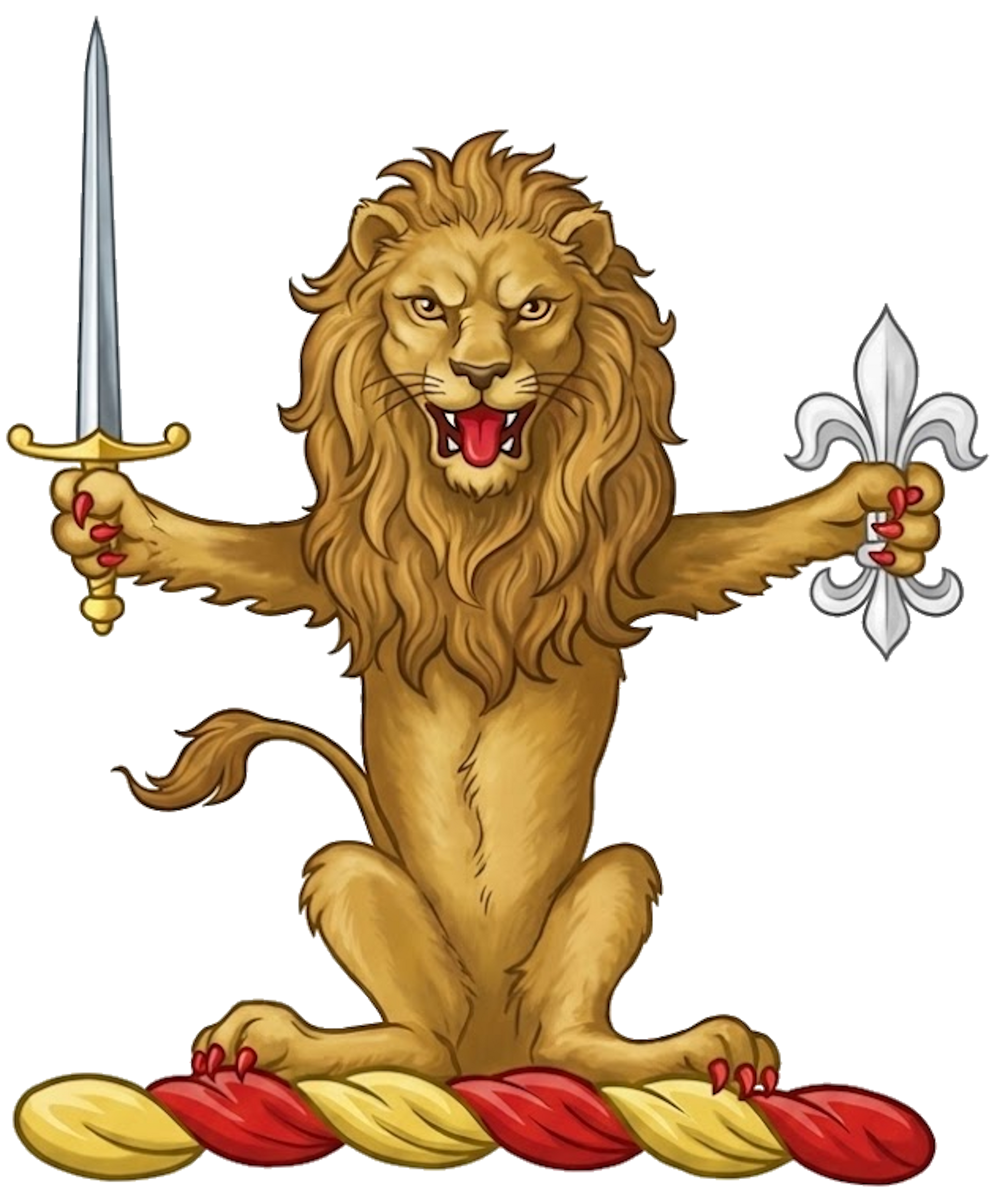 Lion Sejant Affrontee with Sword and Fleur-de-lis Crest digital download: Includes Color PNG, B&W PNG, and SVG vector files