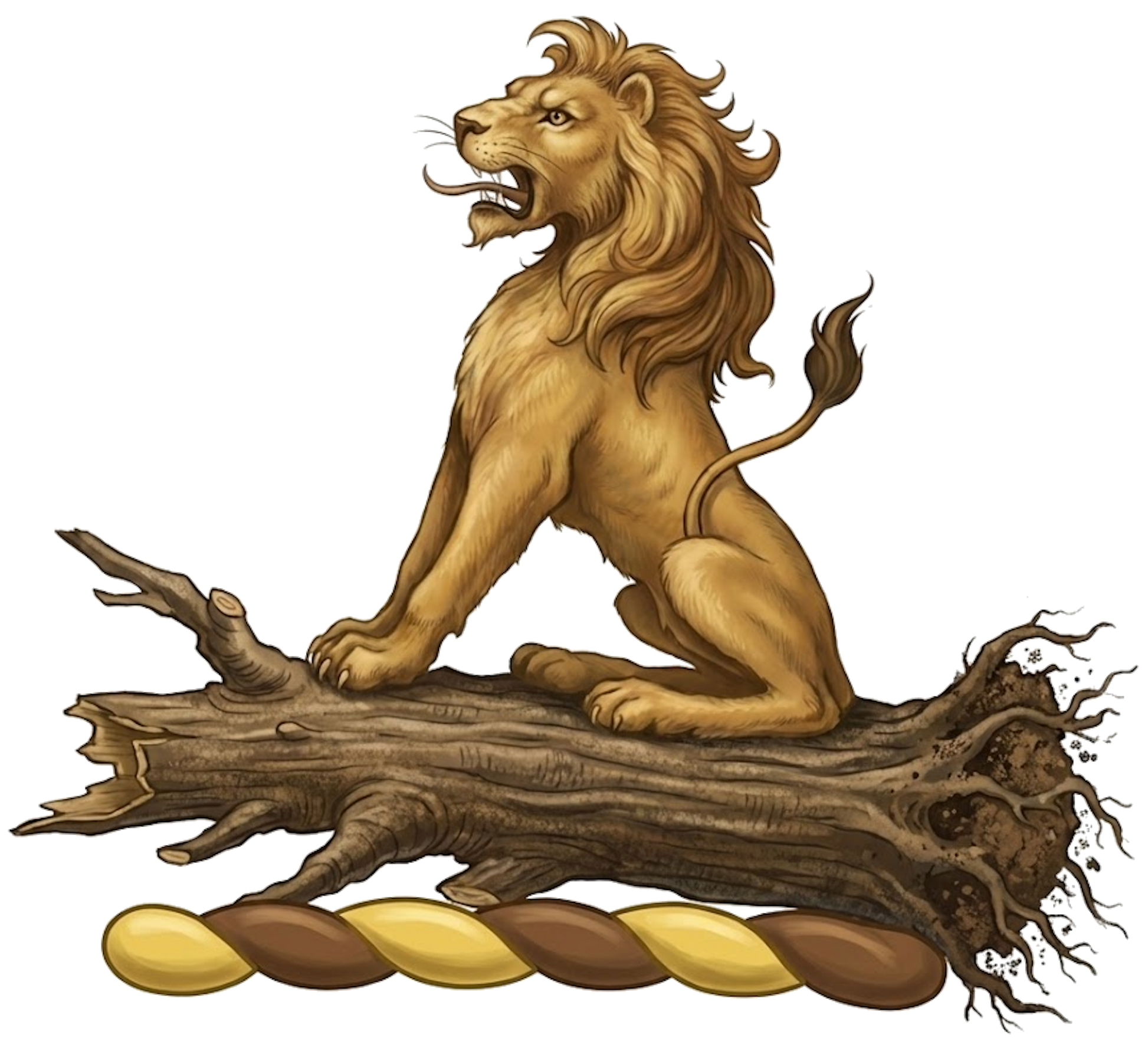 On the stump of a tree in fess, couped and eradicated, a lion sejant digital download: Includes Color PNG, B&W PNG, and SVG vector files