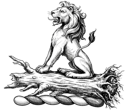 On the stump of a tree in fess, couped and eradicated, a lion sejant digital download: Includes Color PNG, B&W PNG, and SVG vector files
