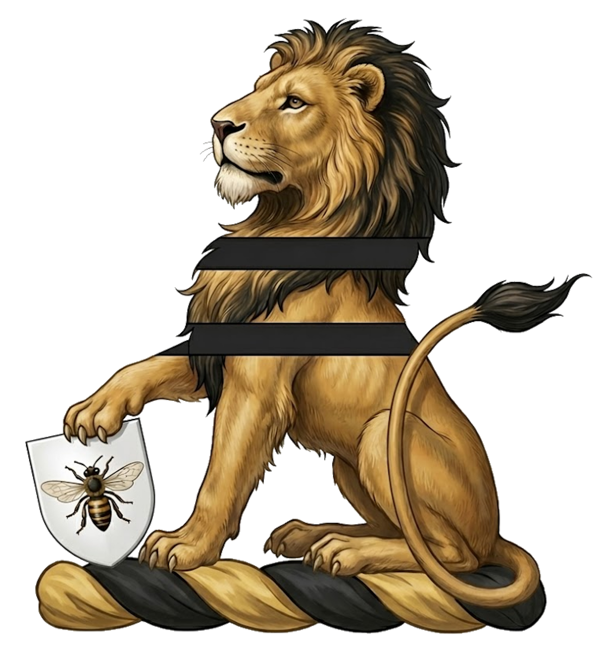 Lion Sejant Supporting Shield with Bee Crest digital download: Includes Color PNG, B&W PNG, and SVG vector files