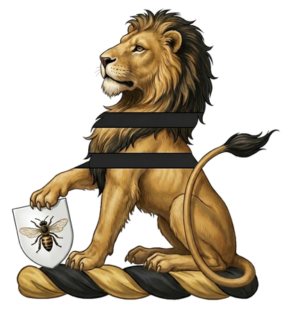 Lion Sejant Supporting Shield with Bee Crest digital download: Includes Color PNG, B&W PNG, and SVG vector files