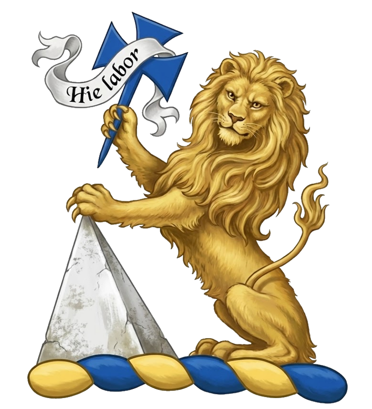 Lion Sejant Gardant Or Holding a Cross Formée Fitchée Azure Resting on a Pyramid Argent digital download: Includes Color PNG, B&W PNG, and SVG vector files