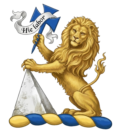 Lion Sejant Gardant Or Holding a Cross Formée Fitchée Azure Resting on a Pyramid Argent digital download: Includes Color PNG, B&W PNG, and SVG vector files